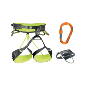 Combo de arnés de escalada Camp, mosquetón y asegurador